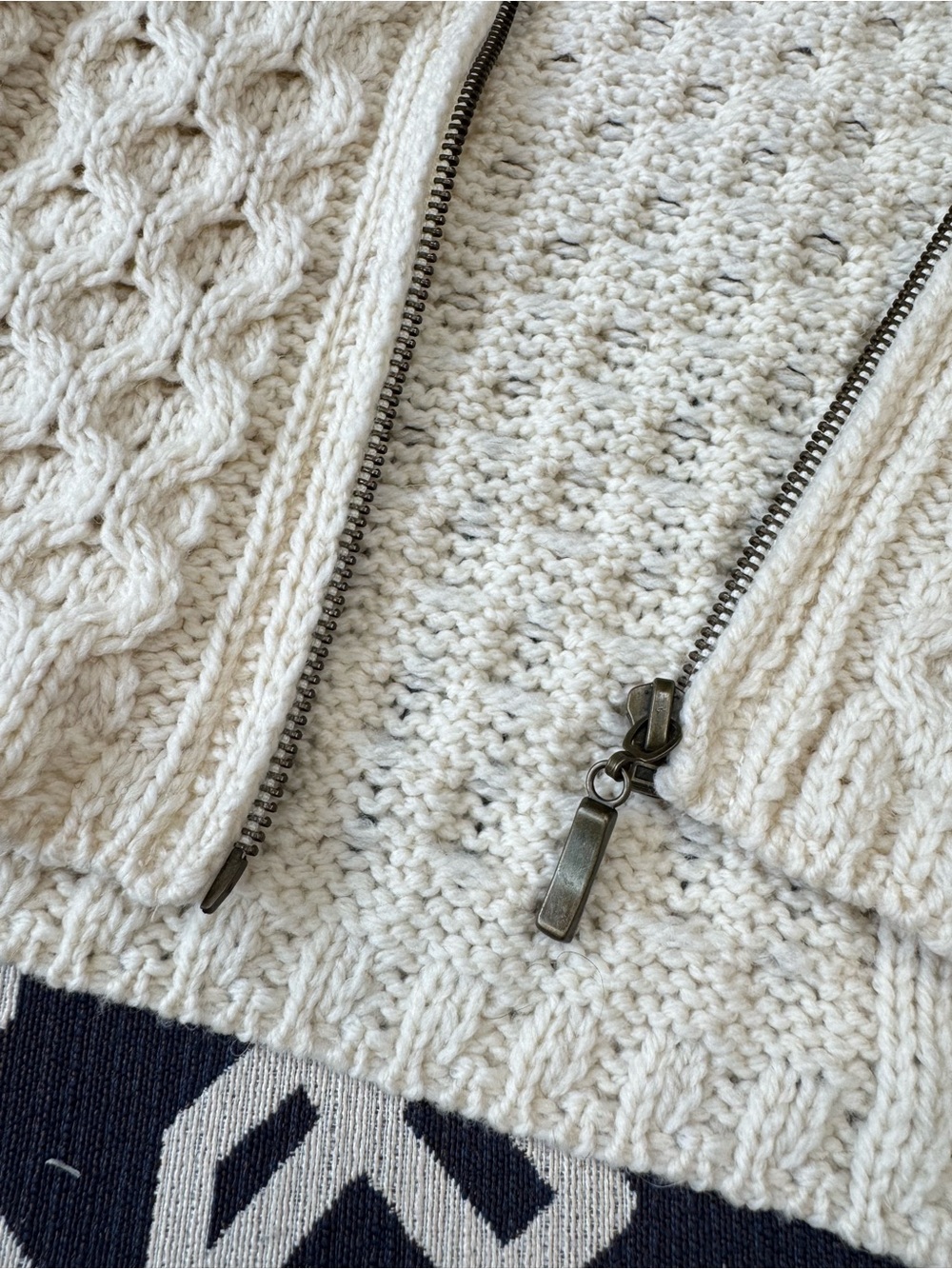 Inis Crafts Irish Aran Cable Knit Fisherman Cardigan Cream Merino Wool Zip Sz M - Picture 11 of 15